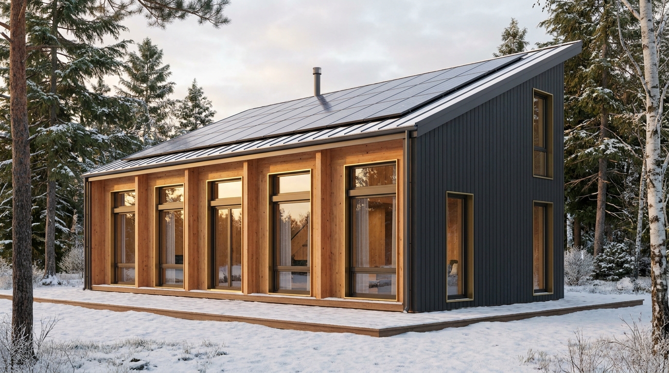 雪の巣 外観 — AI render based on BIM specs