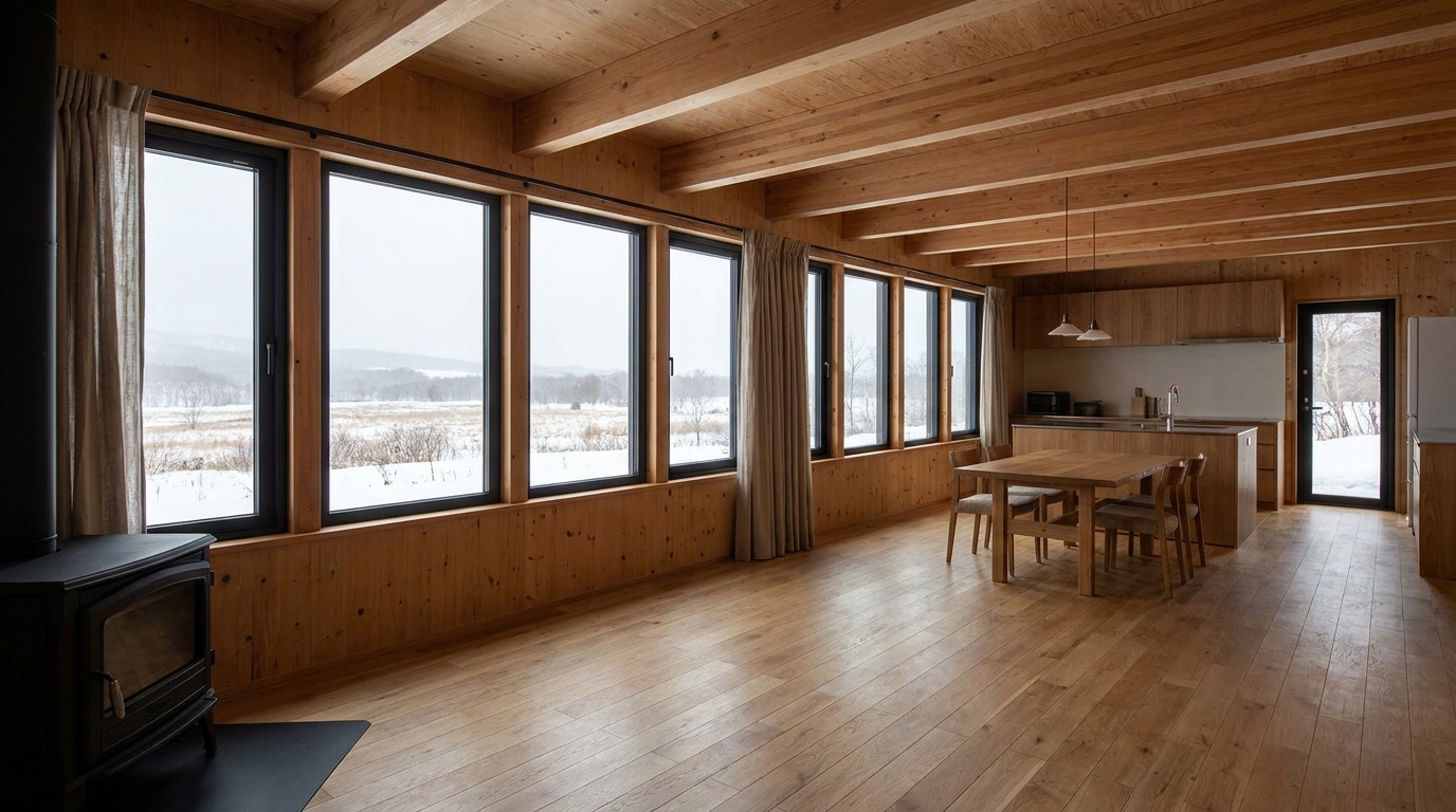 雨の小屋 内観