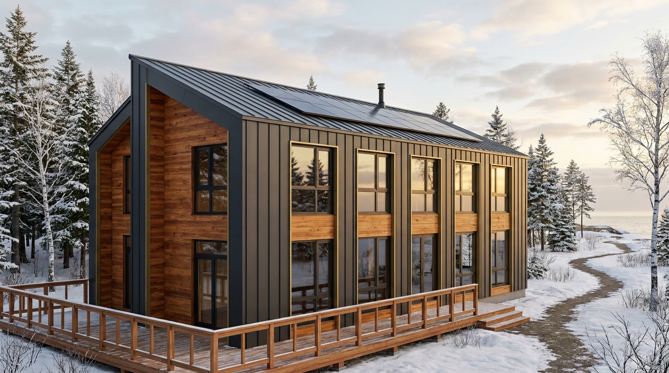 北の蔵 外観 — AI render based on BIM specs
