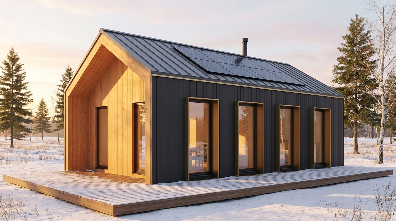 北の庵 外観 — AI render based on BIM specs