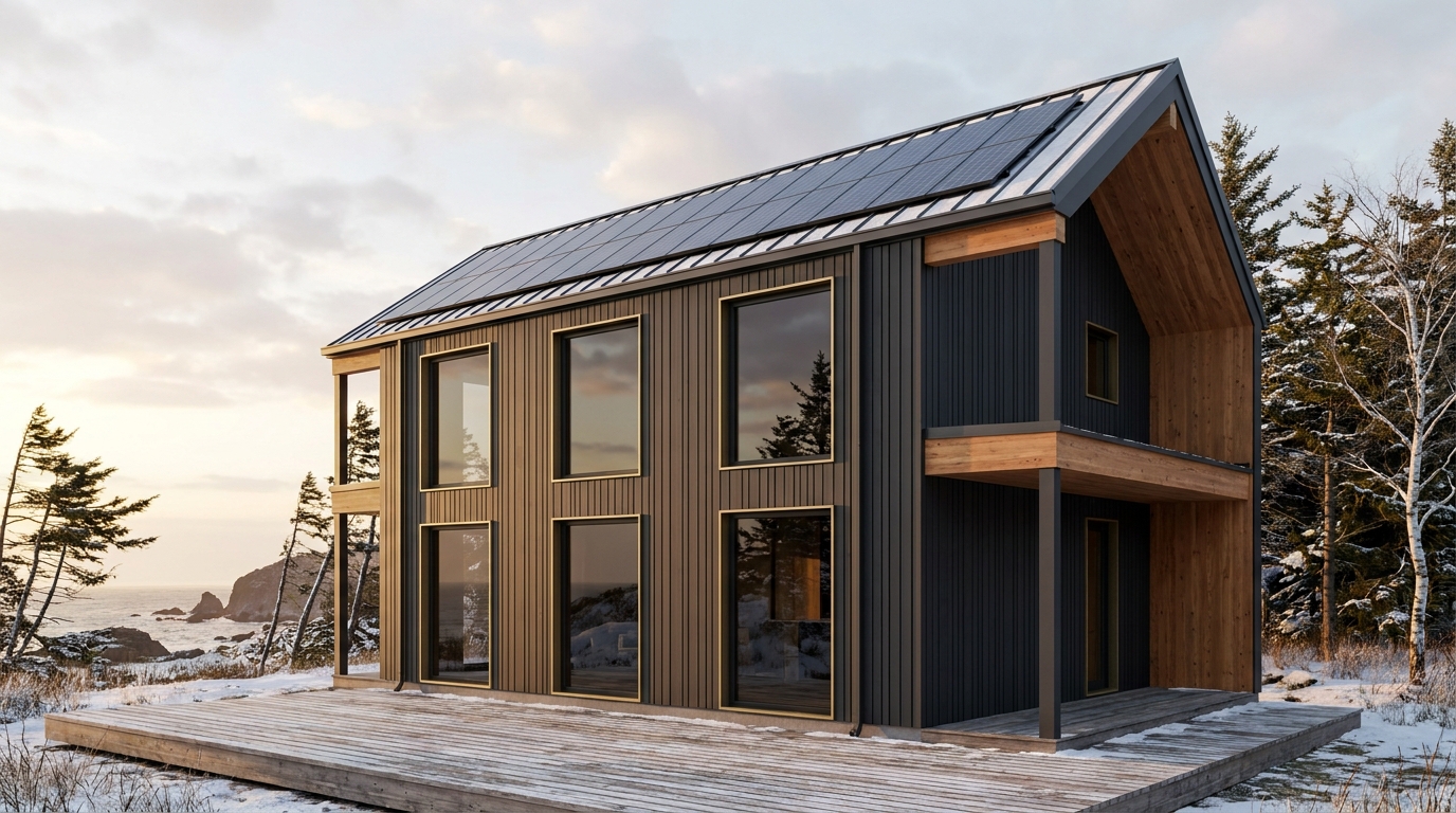 西の小屋 外観 — AI render based on BIM specs