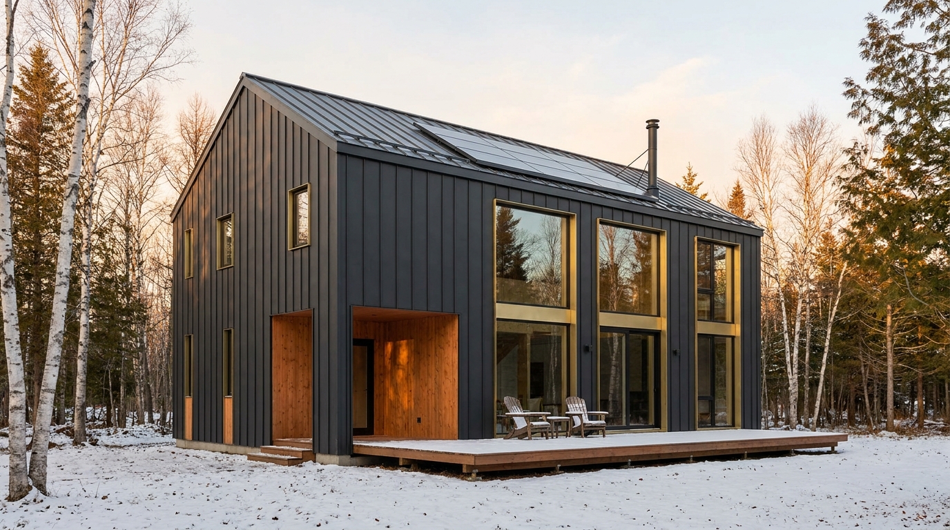 東の小屋 外観 — AI render based on BIM specs