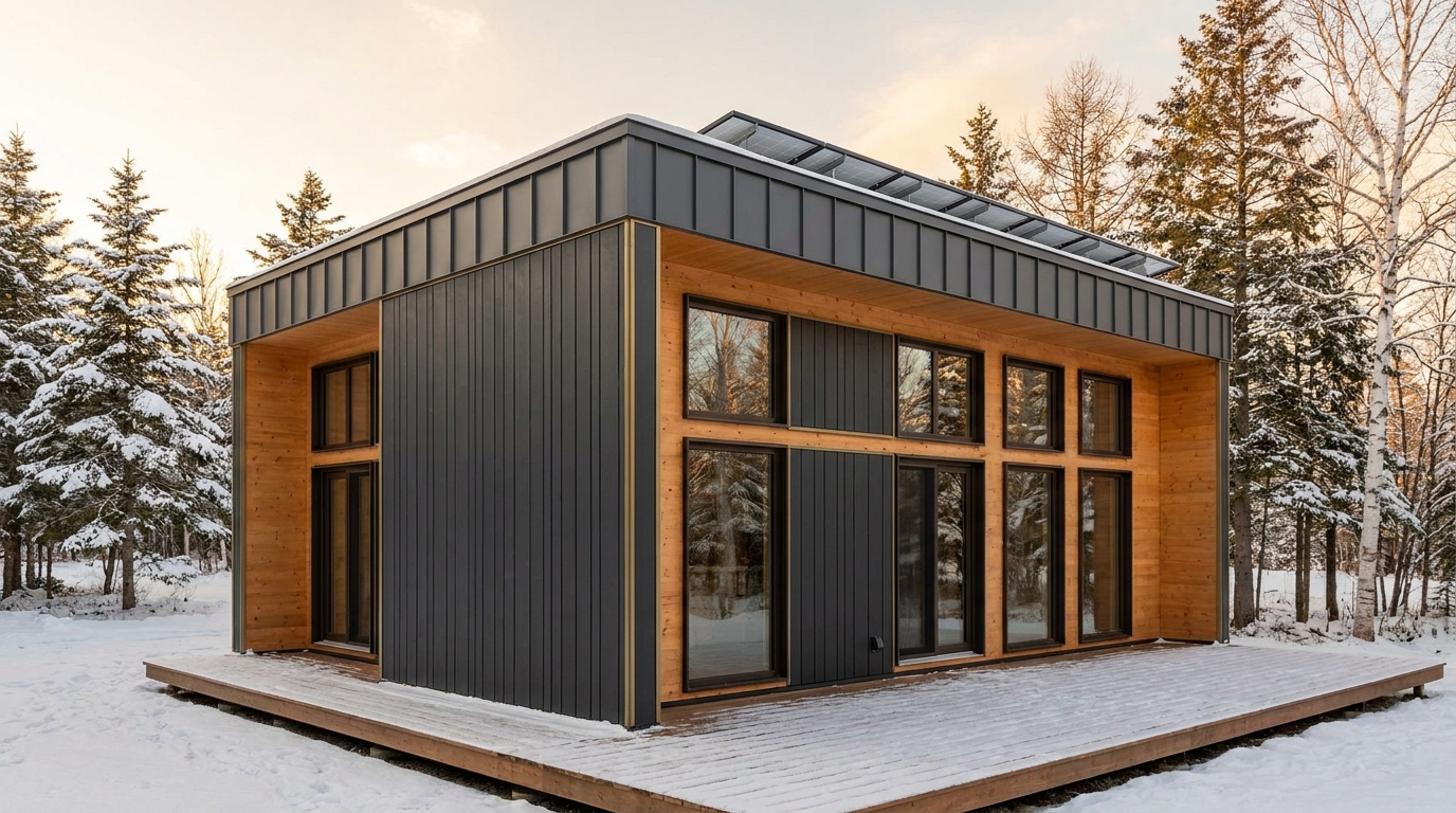 北の庵 外観 — AI render based on BIM specs
