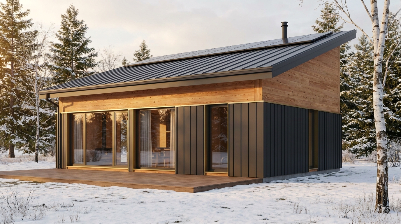 北の巣 外観 — AI render based on BIM specs