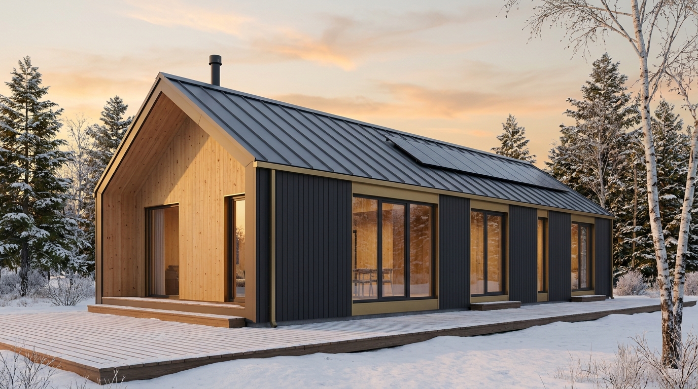 東の小屋 外観 — AI render based on BIM specs