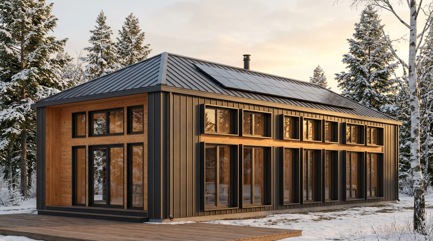 湖の庵 外観 — AI render based on BIM specs