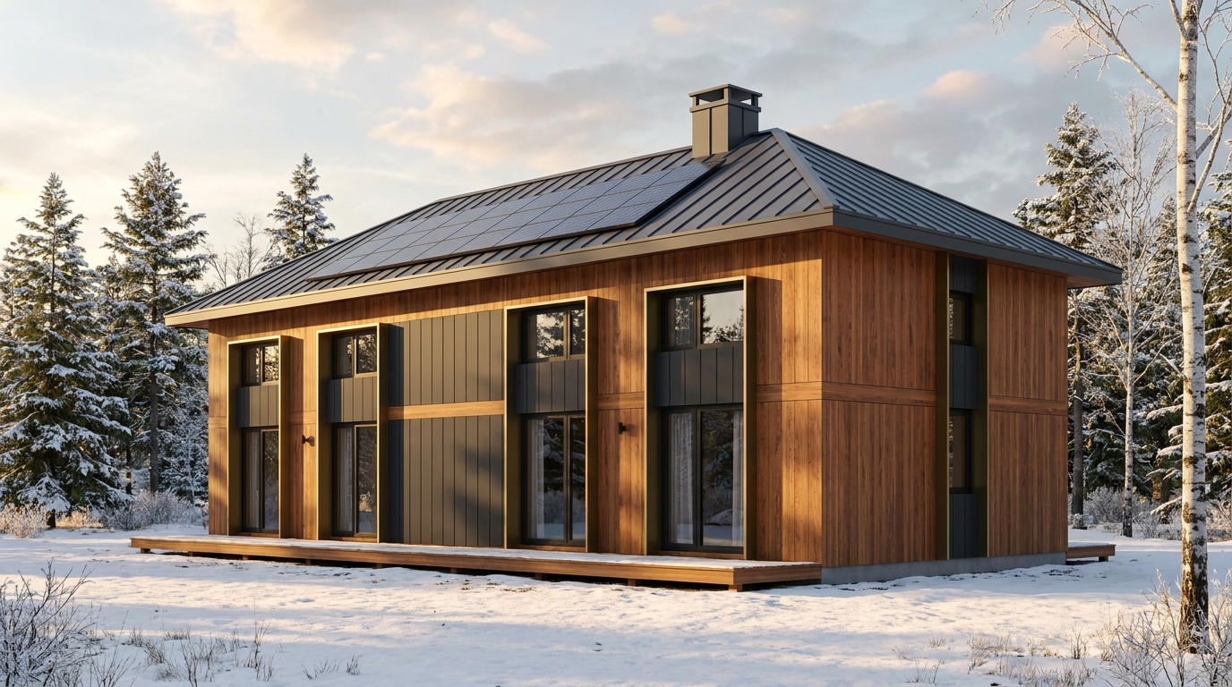 森の小屋 外観 — AI render based on BIM specs
