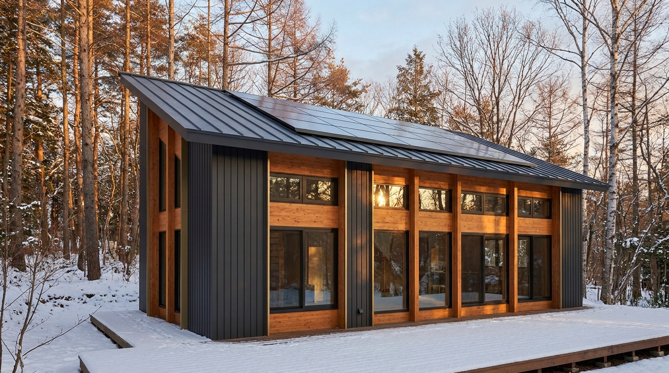 南の小屋 外観 — AI render based on BIM specs