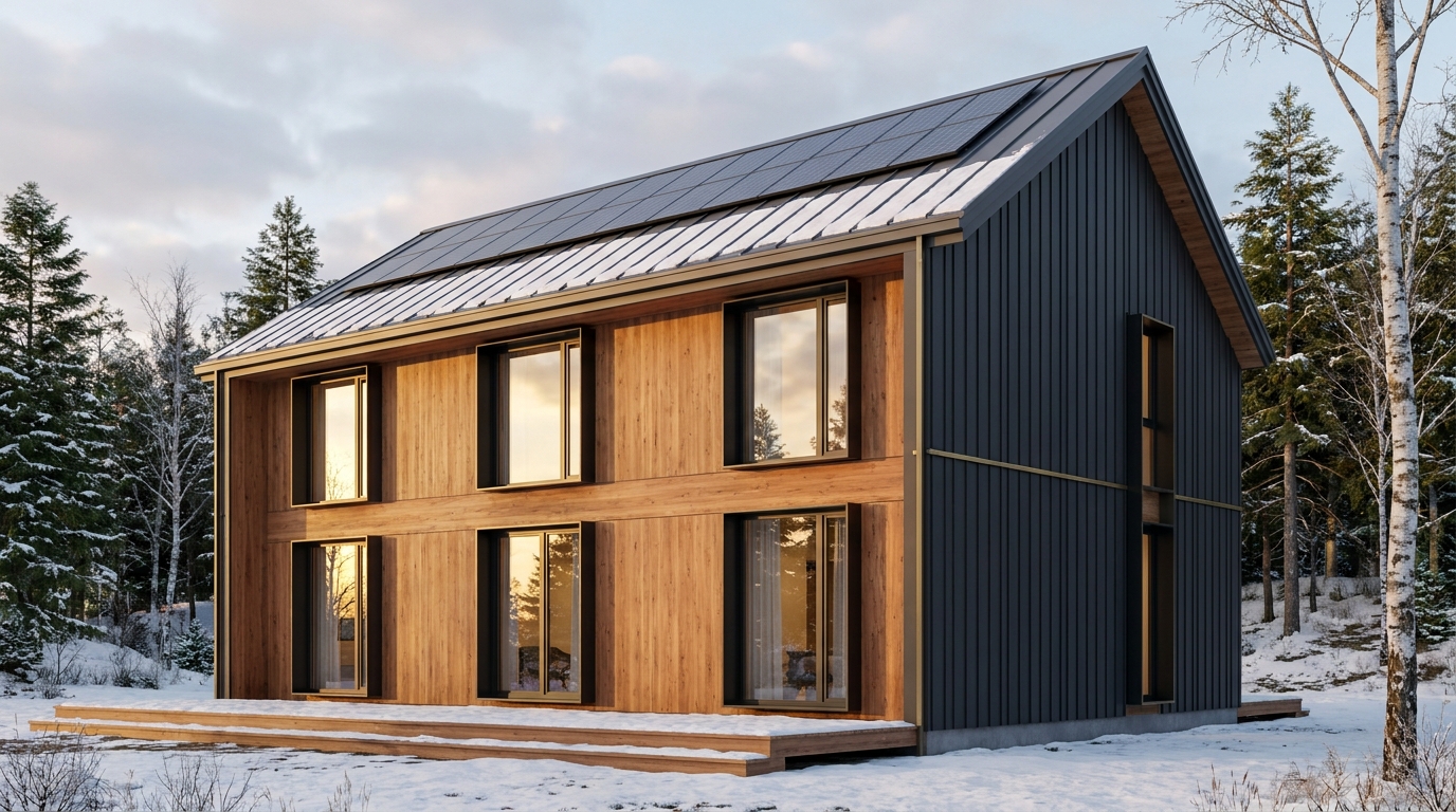 湖の巣 外観 — AI render based on BIM specs