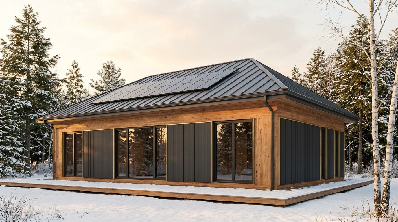 湖の蔵 外観 — AI render based on BIM specs