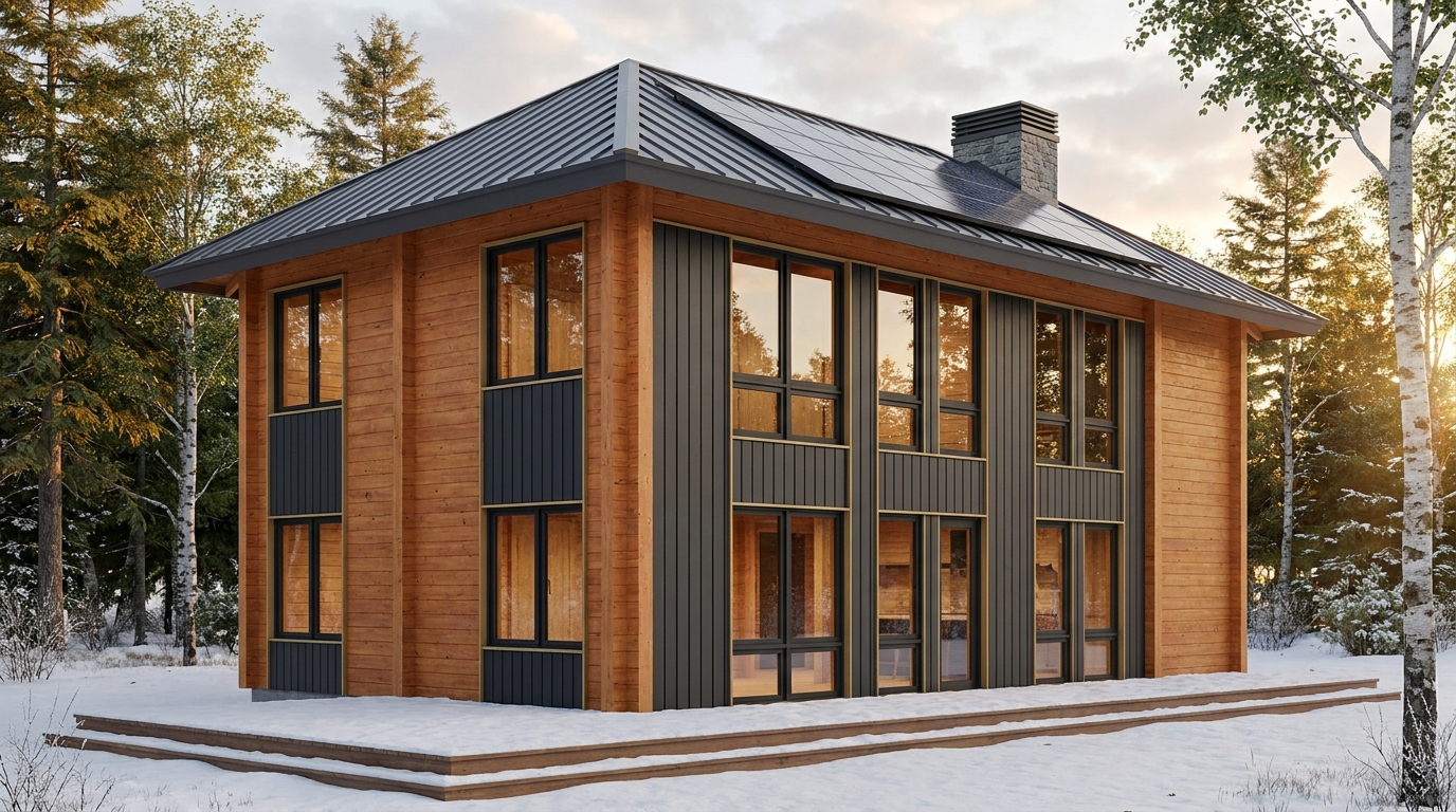 森の小屋 外観 — AI render based on BIM specs