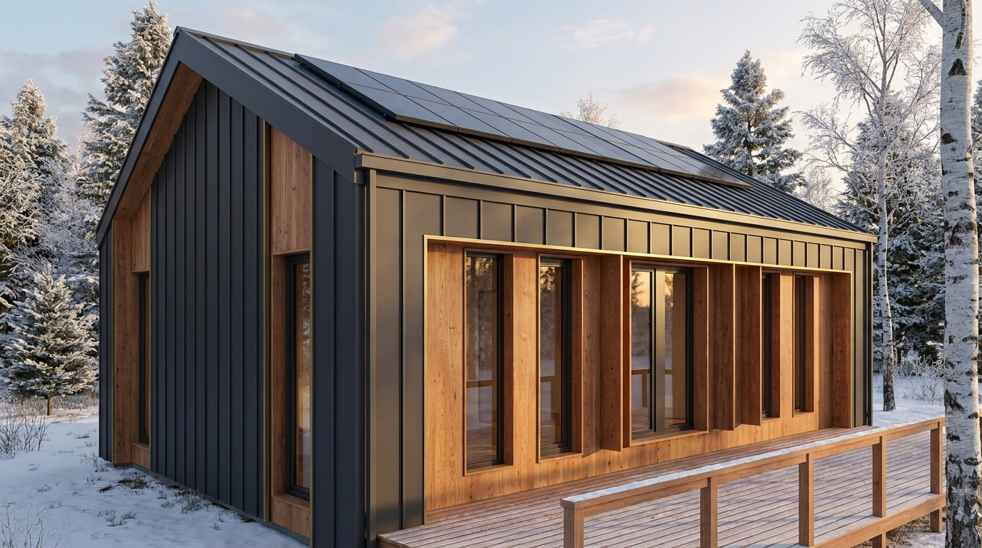 陽の庵 外観 — AI render based on BIM specs