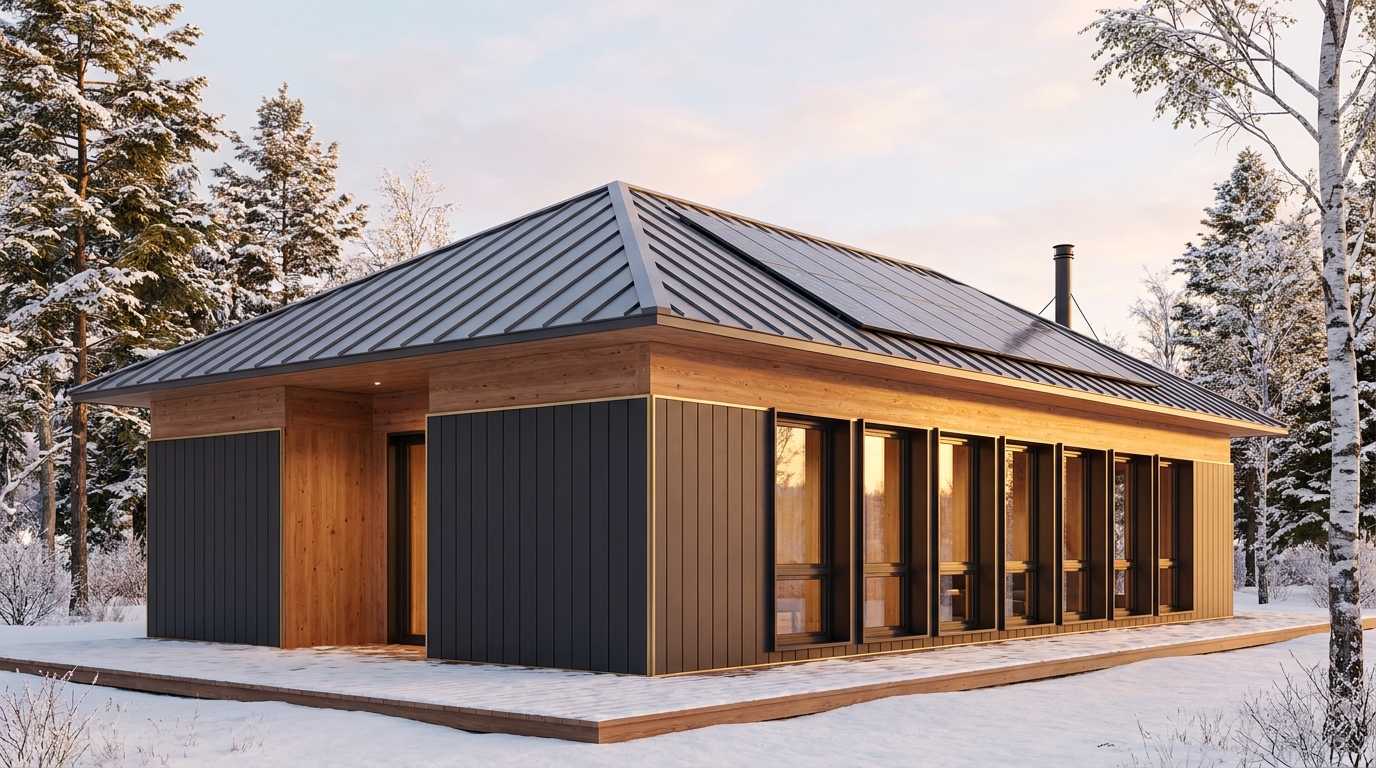 雪の庵 外観 — AI render based on BIM specs
