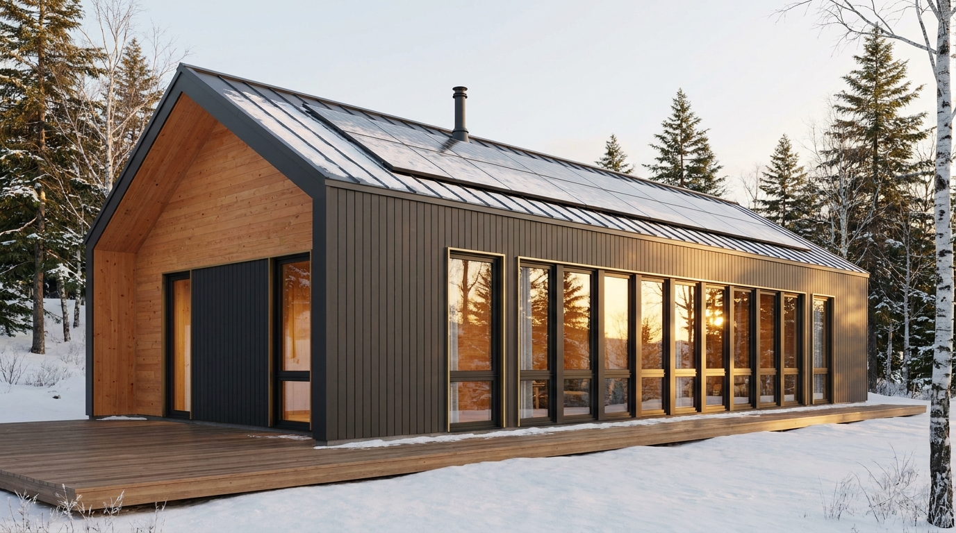 霜の庵 外観 — AI render based on BIM specs