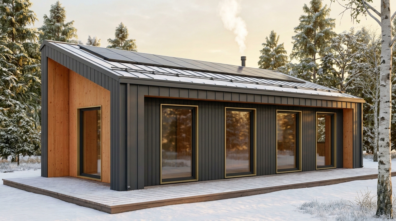 東の小屋 外観 — AI render based on BIM specs