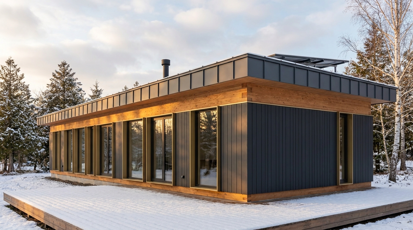 北の庵 外観 — AI render based on BIM specs