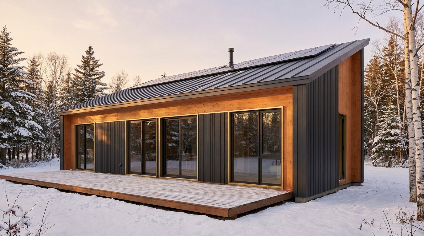 陽の小屋 外観 — AI render based on BIM specs