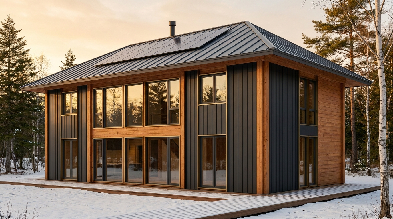 雪の家 外観 — AI render based on BIM specs