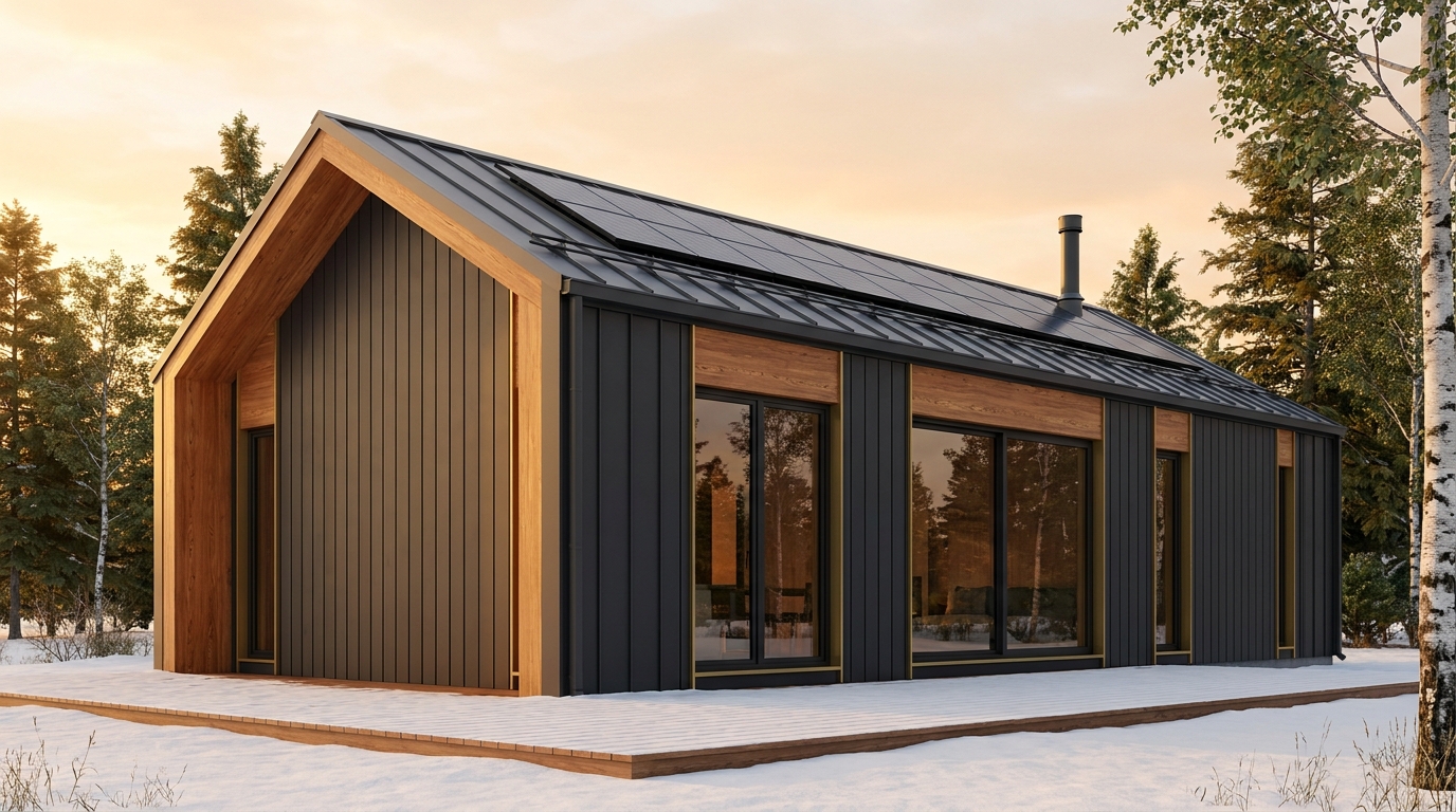 北の庵 外観 — AI render based on BIM specs