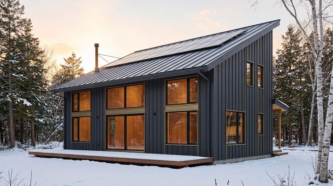 森の小屋 外観 — AI render based on BIM specs