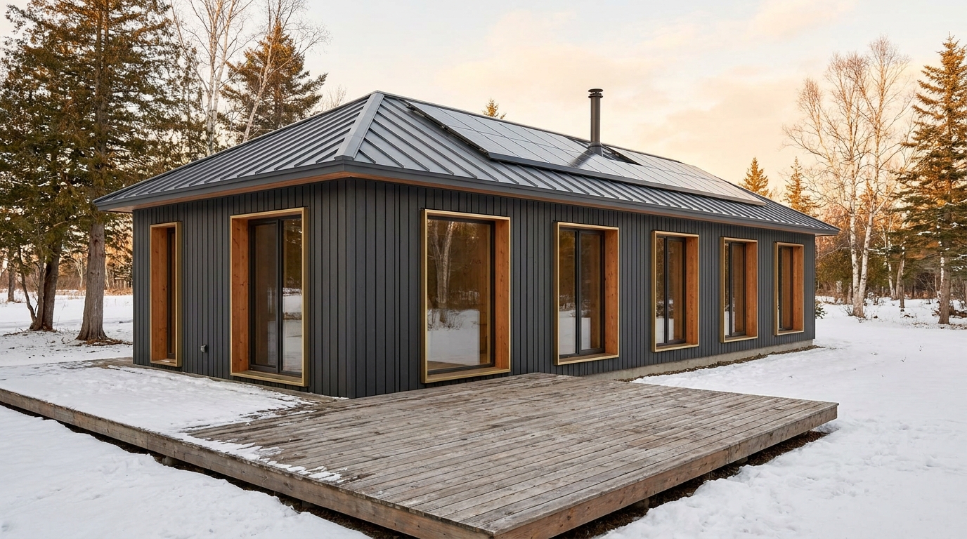 雨の小屋 外観 — AI render based on BIM specs