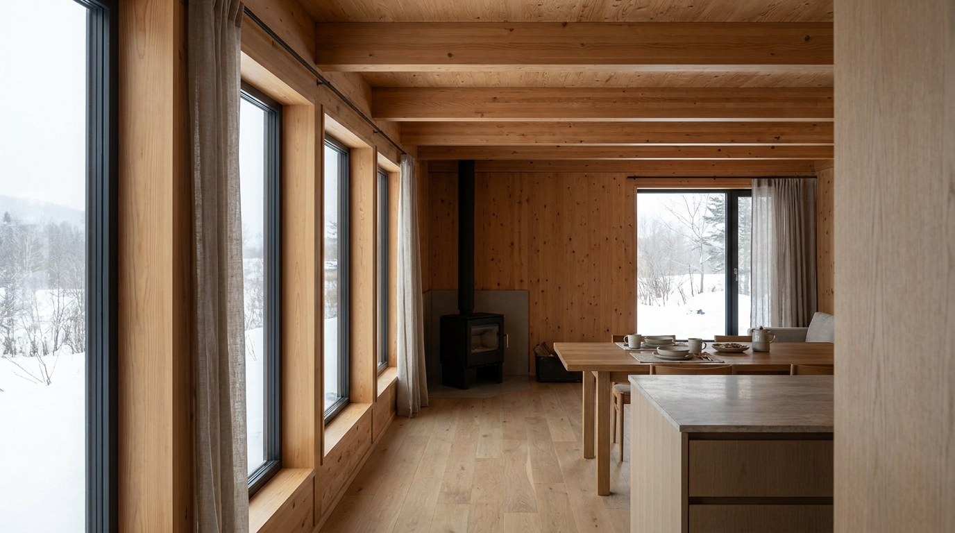 雨の小屋 内観