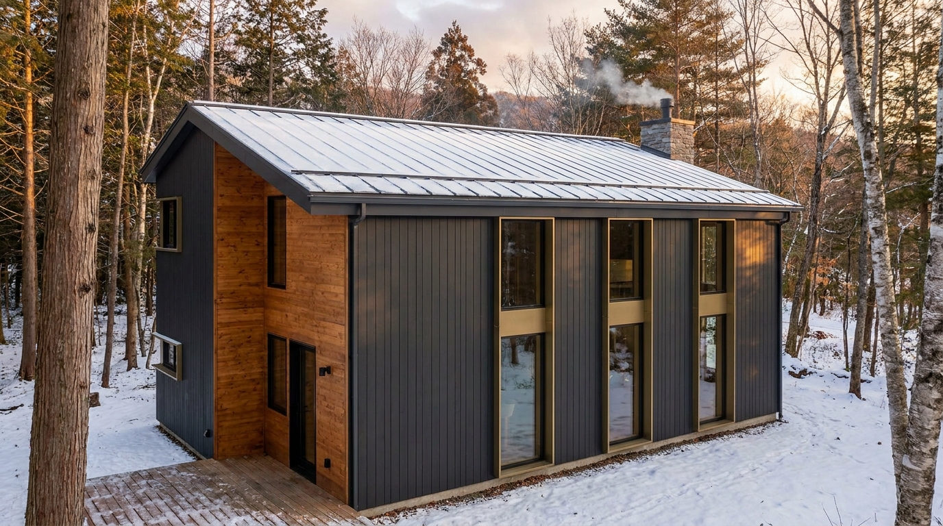 西の小屋 外観 — AI render based on BIM specs