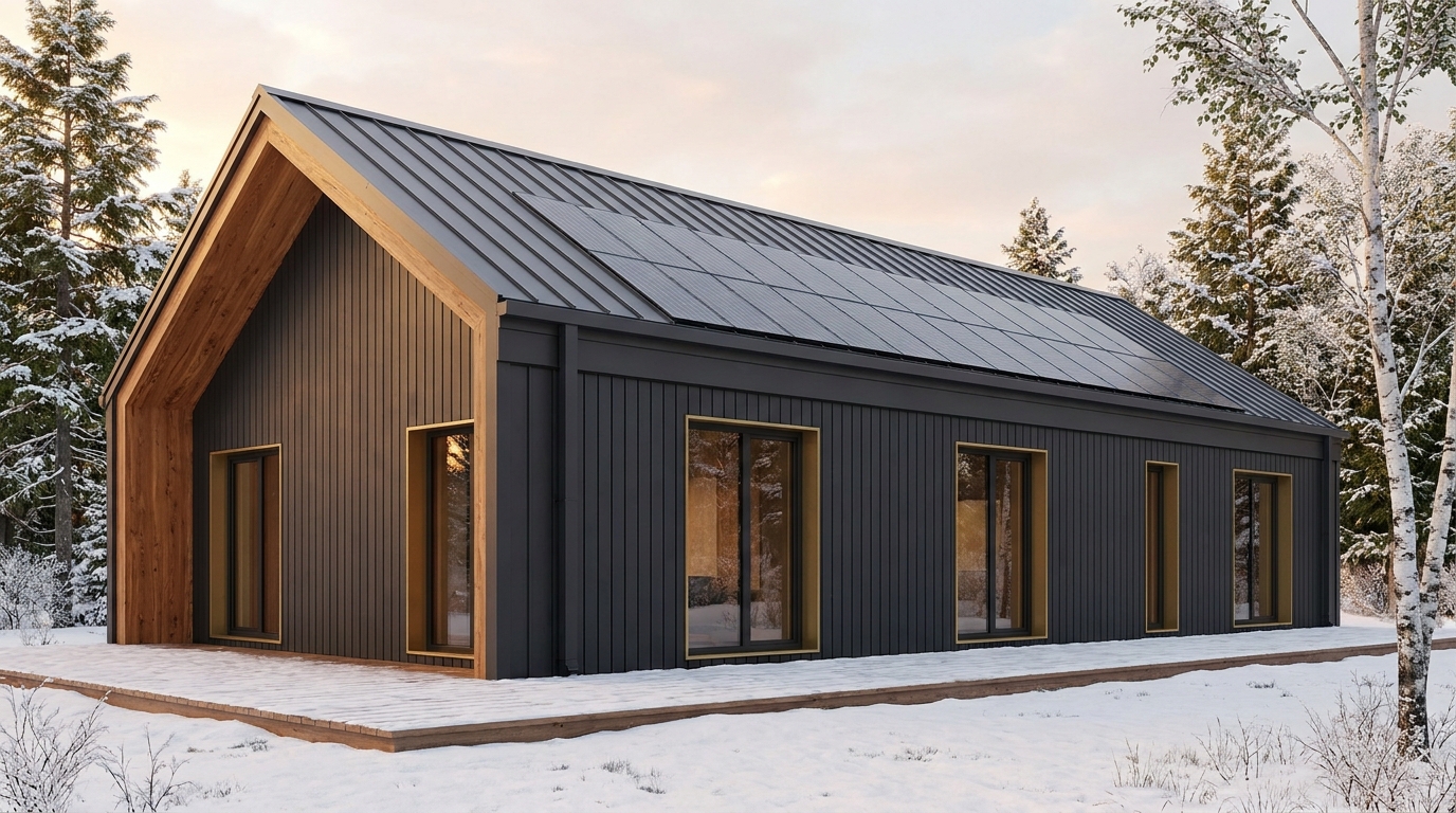 森の小屋 外観 — AI render based on BIM specs