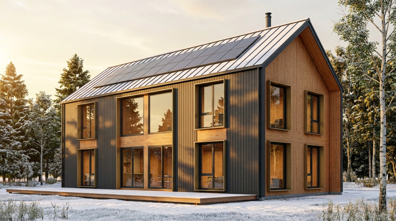 陽の小屋 外観 — AI render based on BIM specs