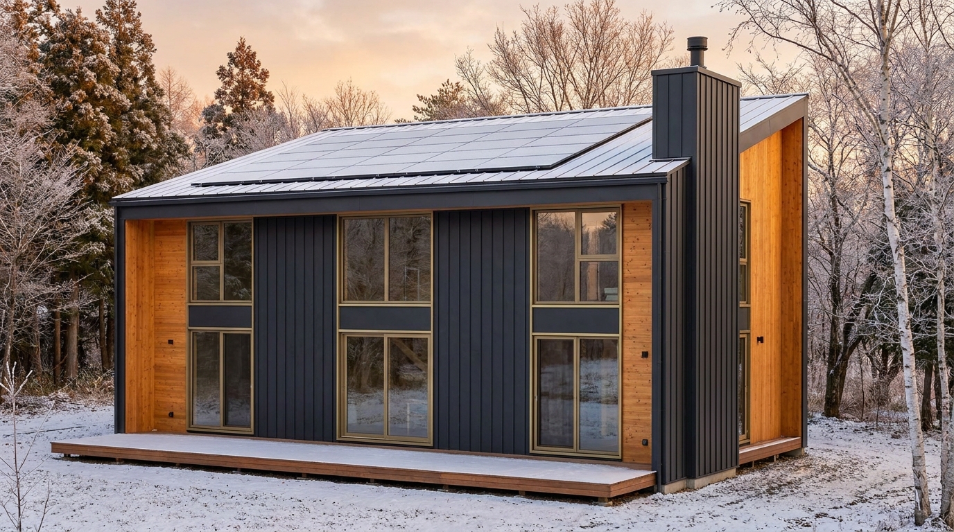 陽の小屋 外観 — AI render based on BIM specs