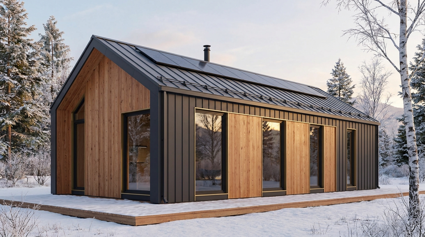 霧の小屋 外観 — AI render based on BIM specs