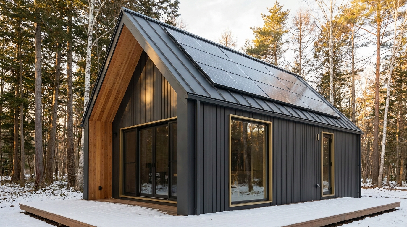 西の小屋 外観 — AI render based on BIM specs