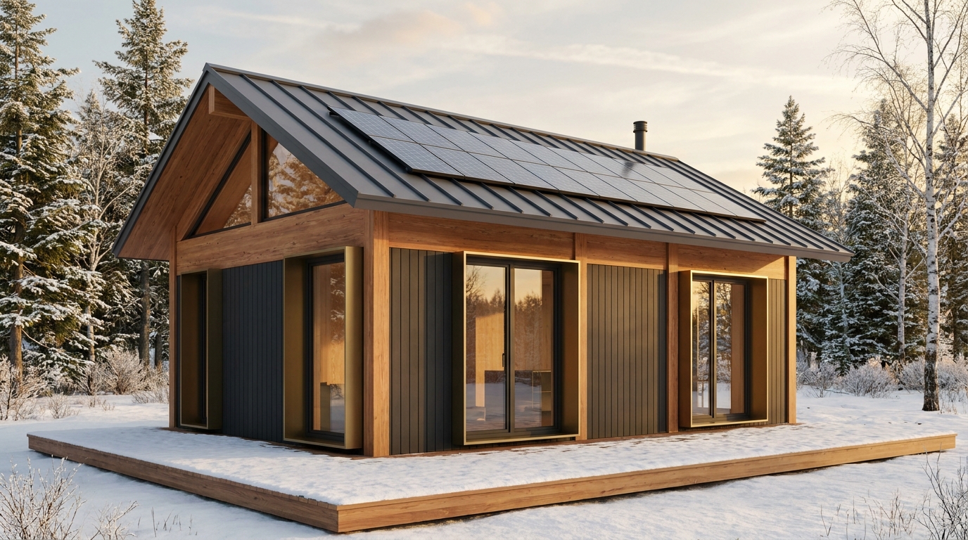 雪の砦 外観 — AI render based on BIM specs
