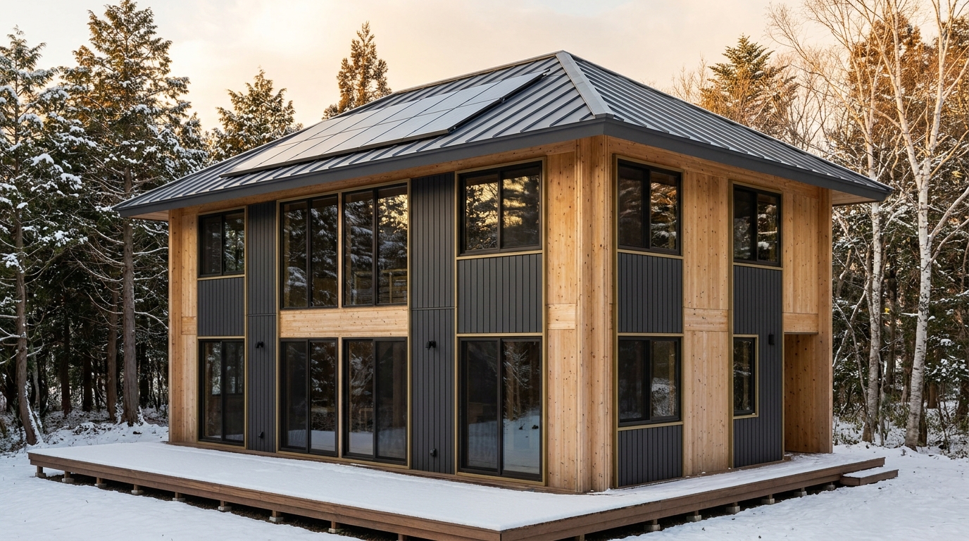 東の小屋 外観 — AI render based on BIM specs