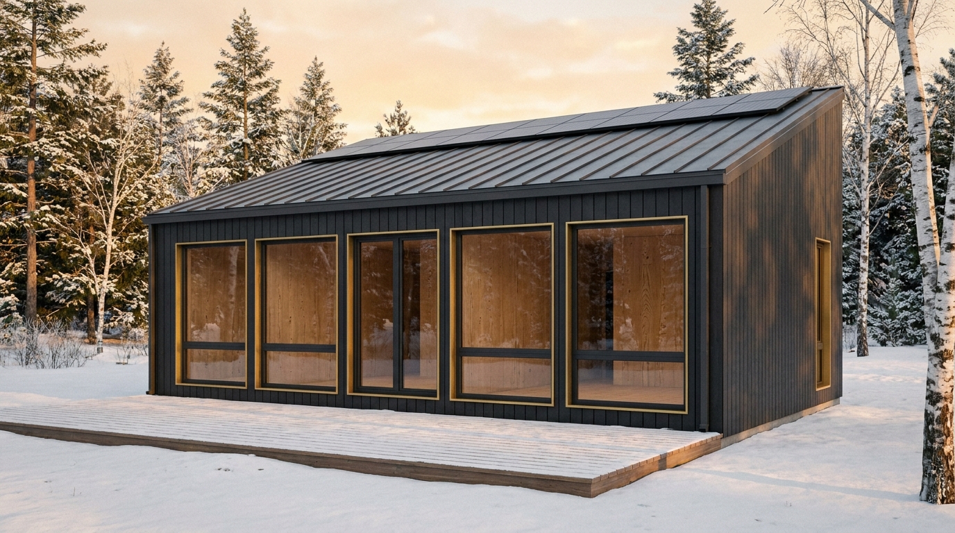 東の小屋 外観 — AI render based on BIM specs