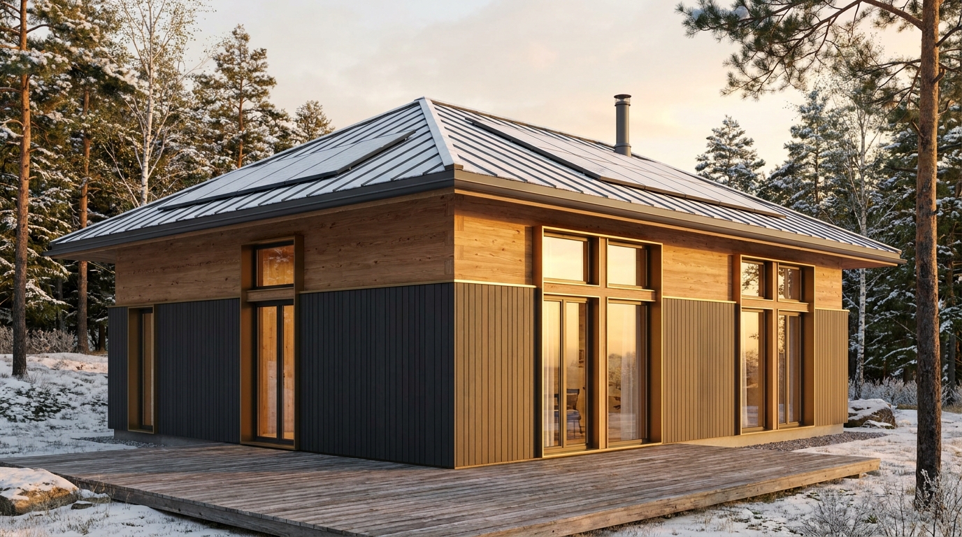 霜の砦 外観 — AI render based on BIM specs