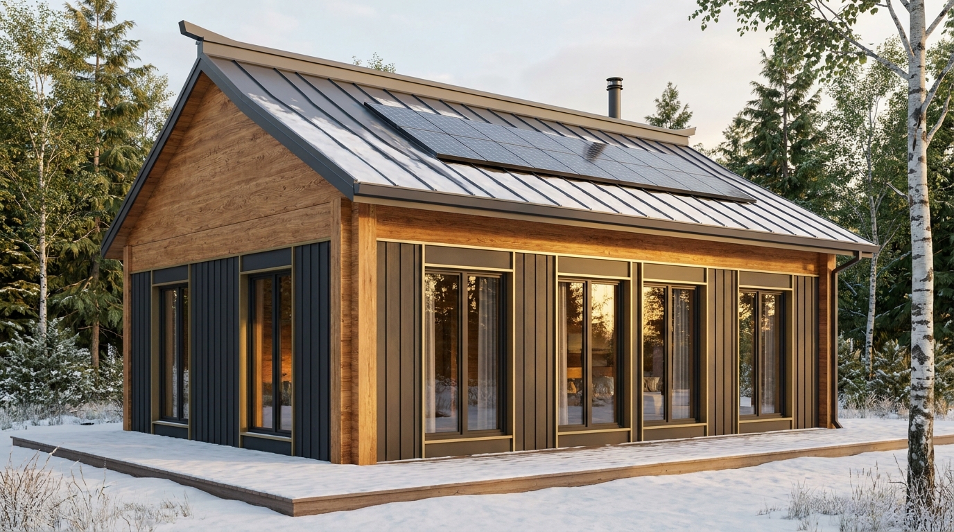 雪の家 外観 — AI render based on BIM specs