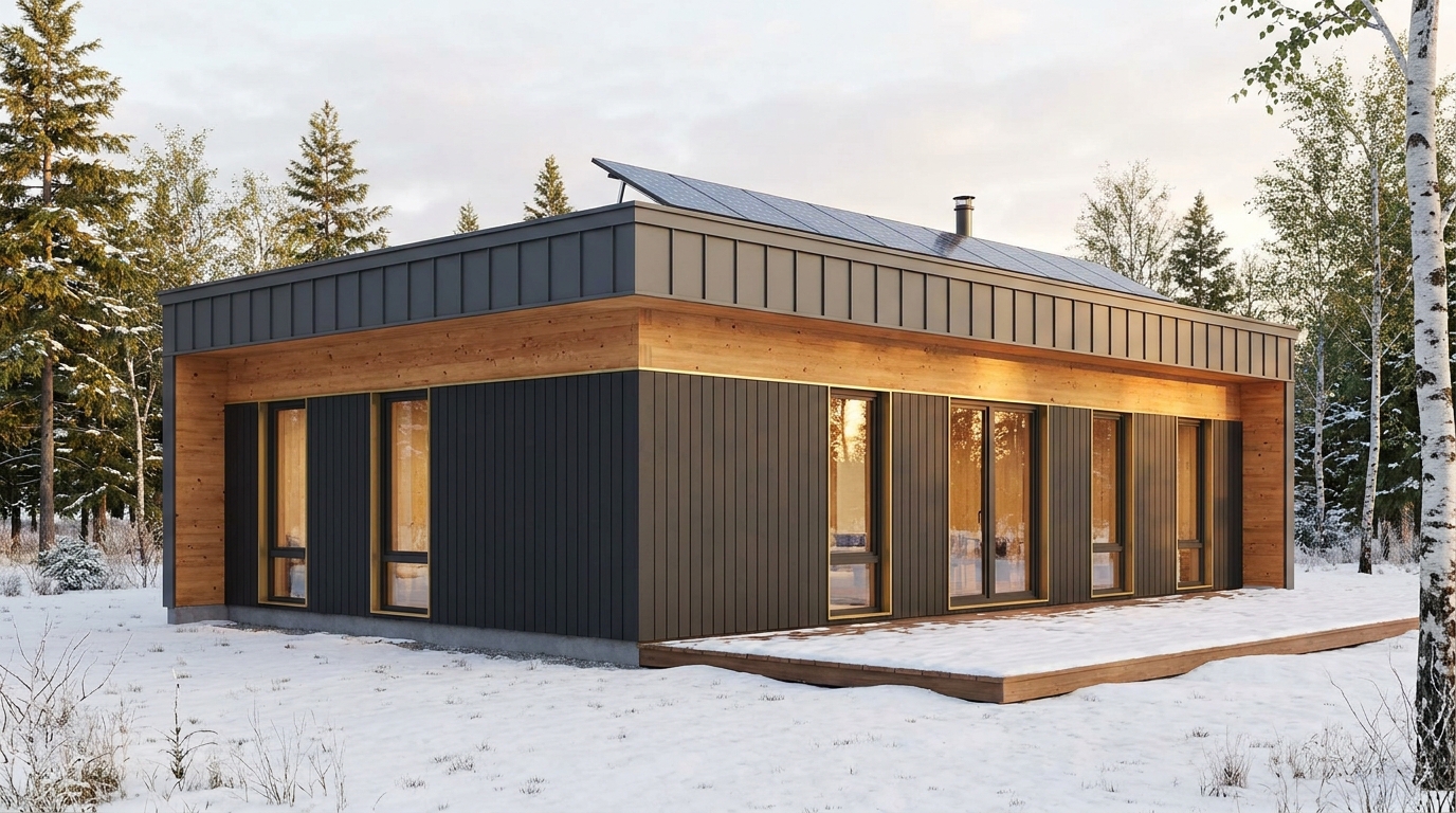 霧の小屋 外観 — AI render based on BIM specs