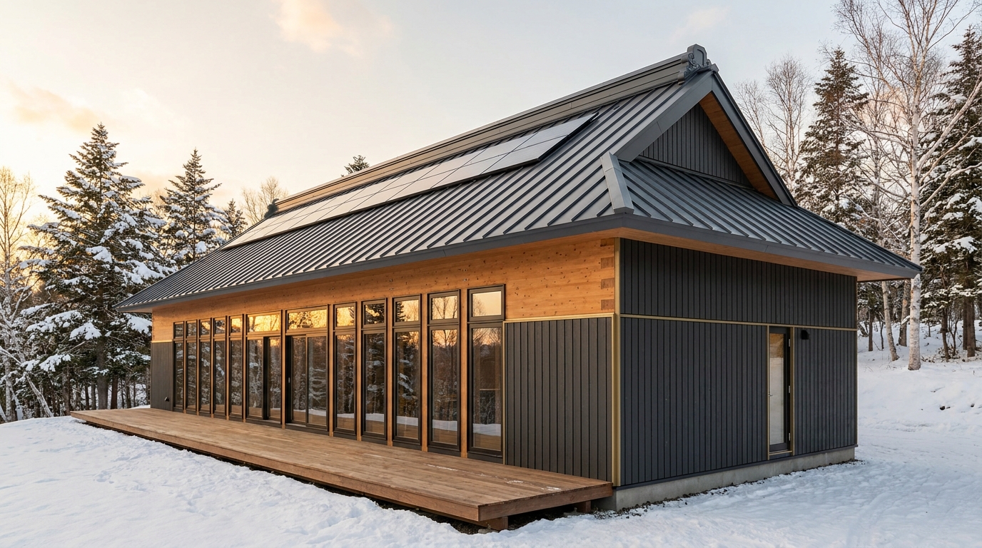 東の庵 外観 — AI render based on BIM specs