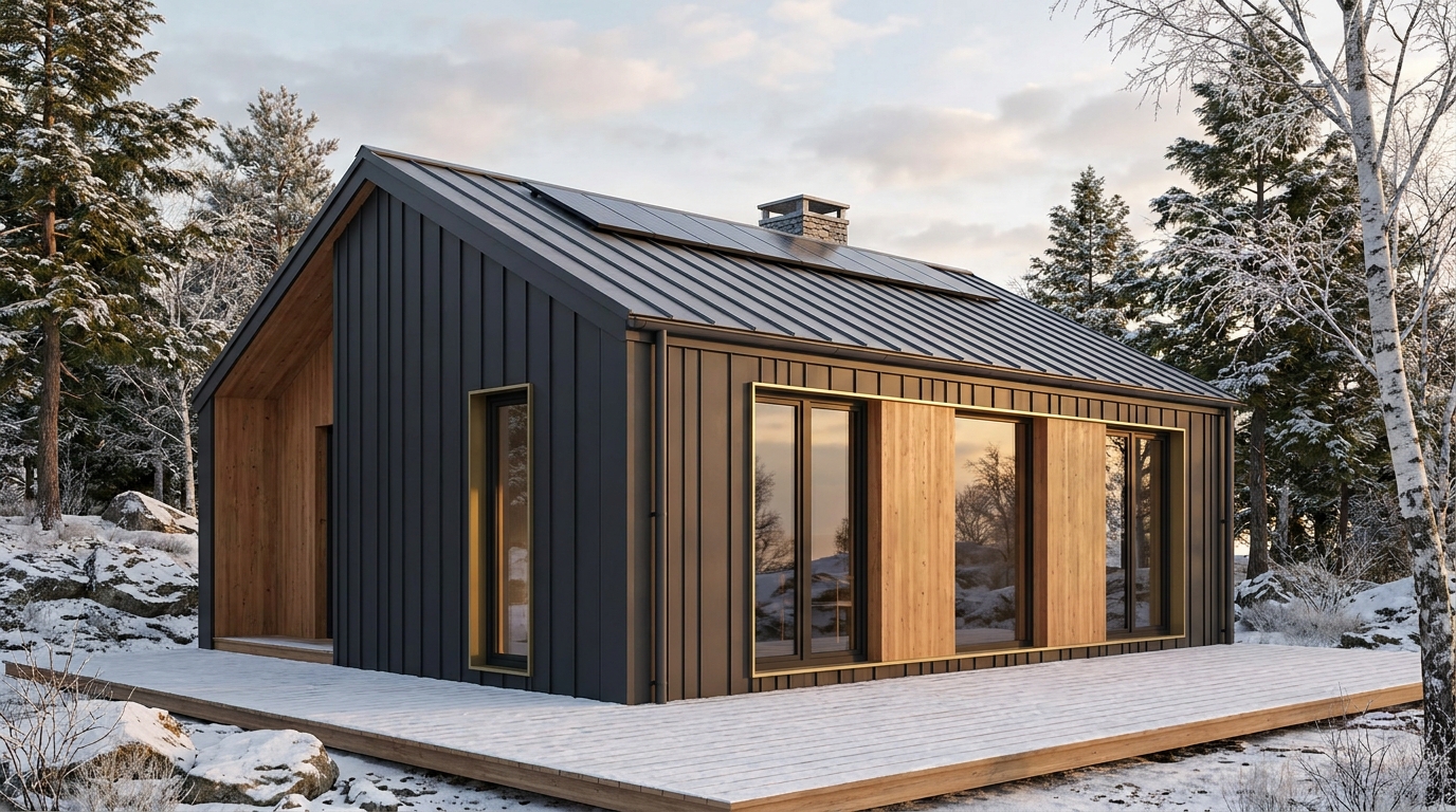 陽の小屋 外観 — AI render based on BIM specs