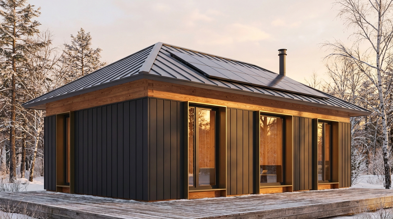 北の庵 外観 — AI render based on BIM specs