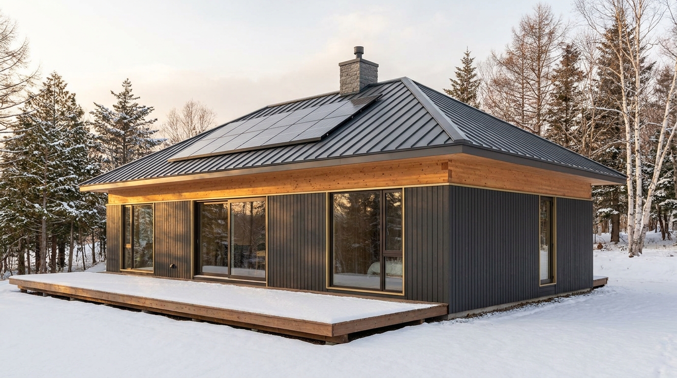 雪の巣 外観 — AI render based on BIM specs