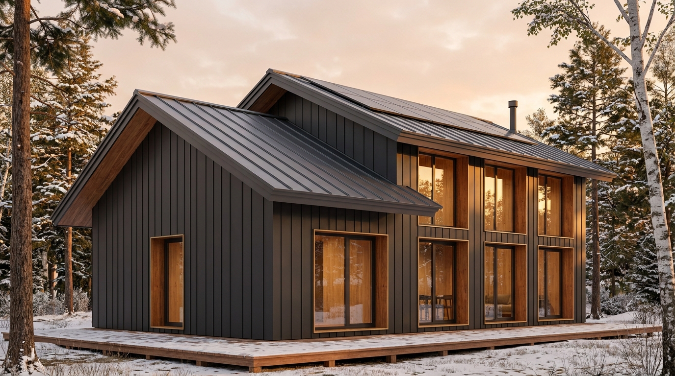 北の里 外観 — AI render based on BIM specs