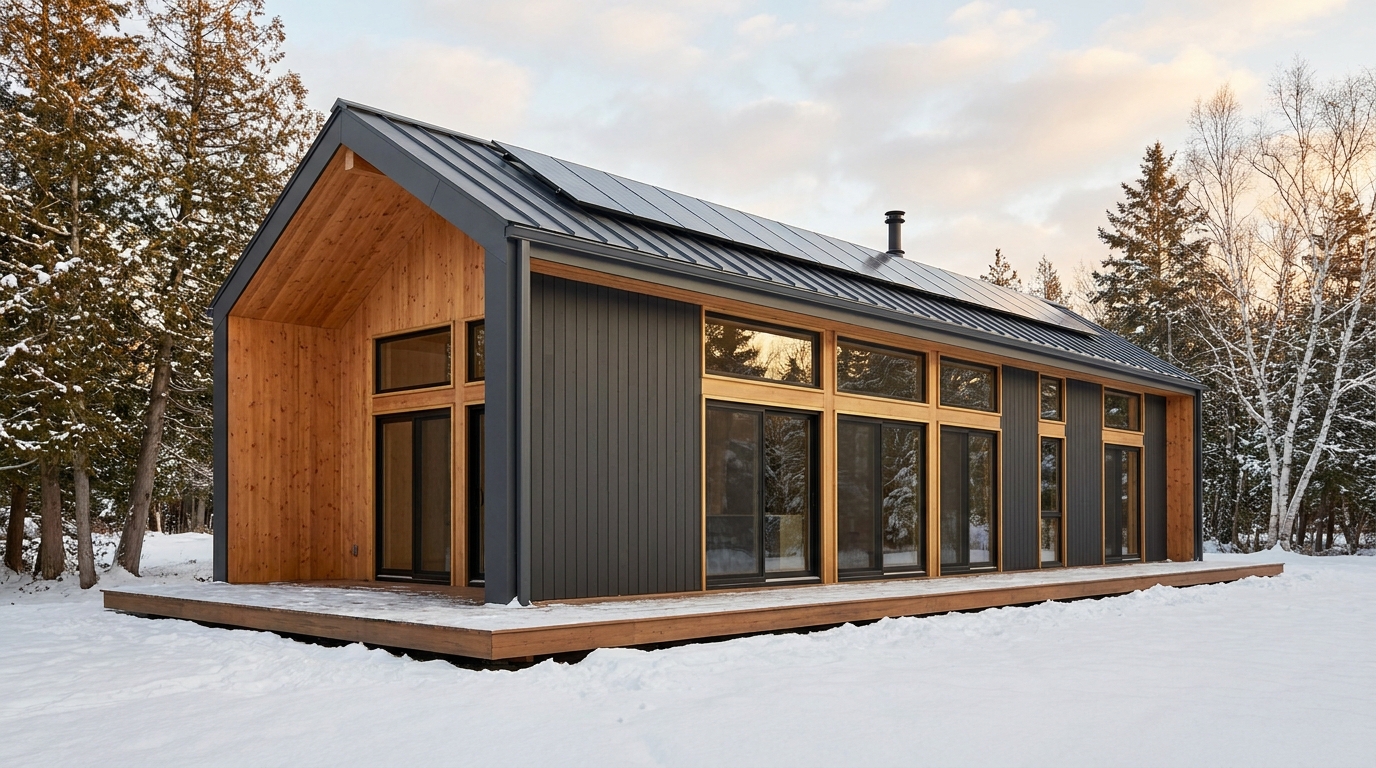 陽の小屋 外観 — AI render based on BIM specs