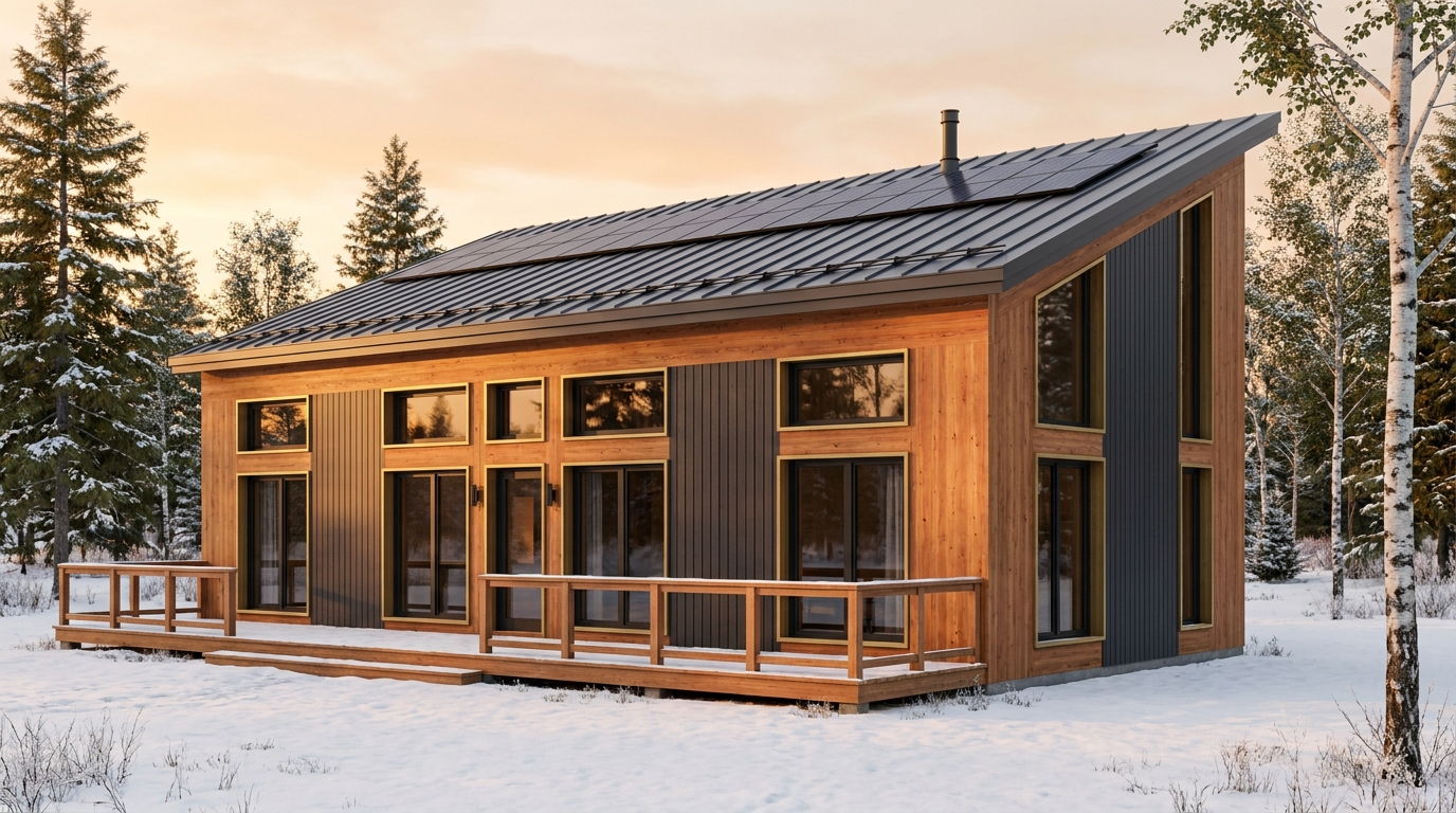 東の小屋 外観 — AI render based on BIM specs