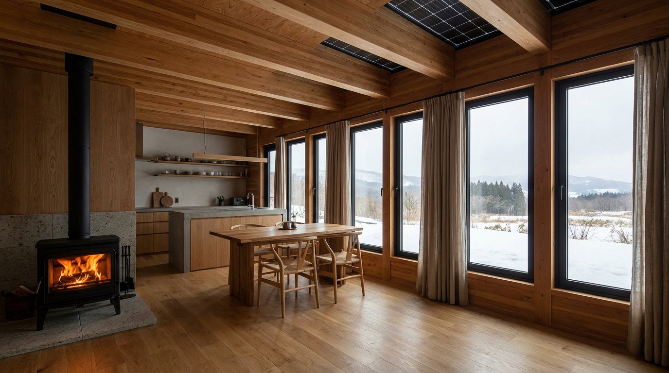 雨の小屋 内観