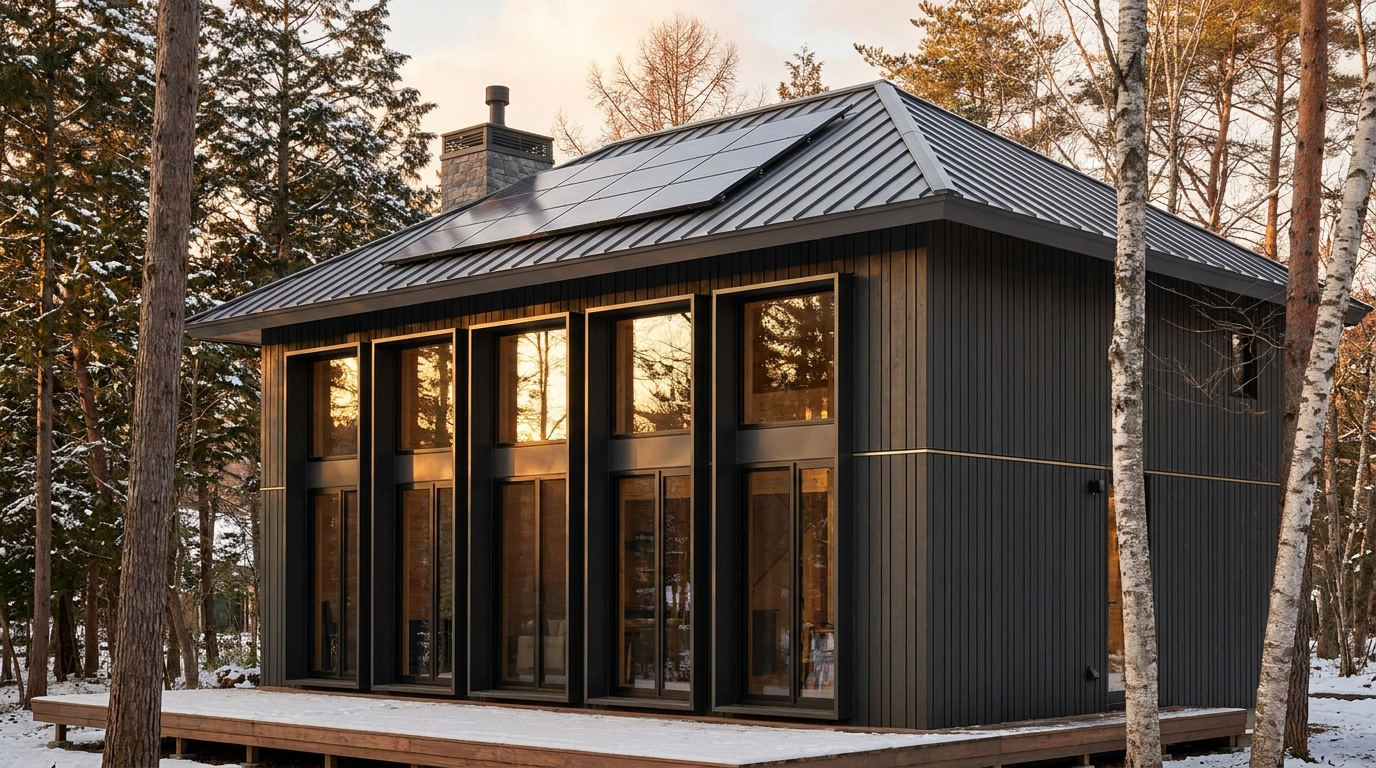 霧の小屋 外観 — AI render based on BIM specs