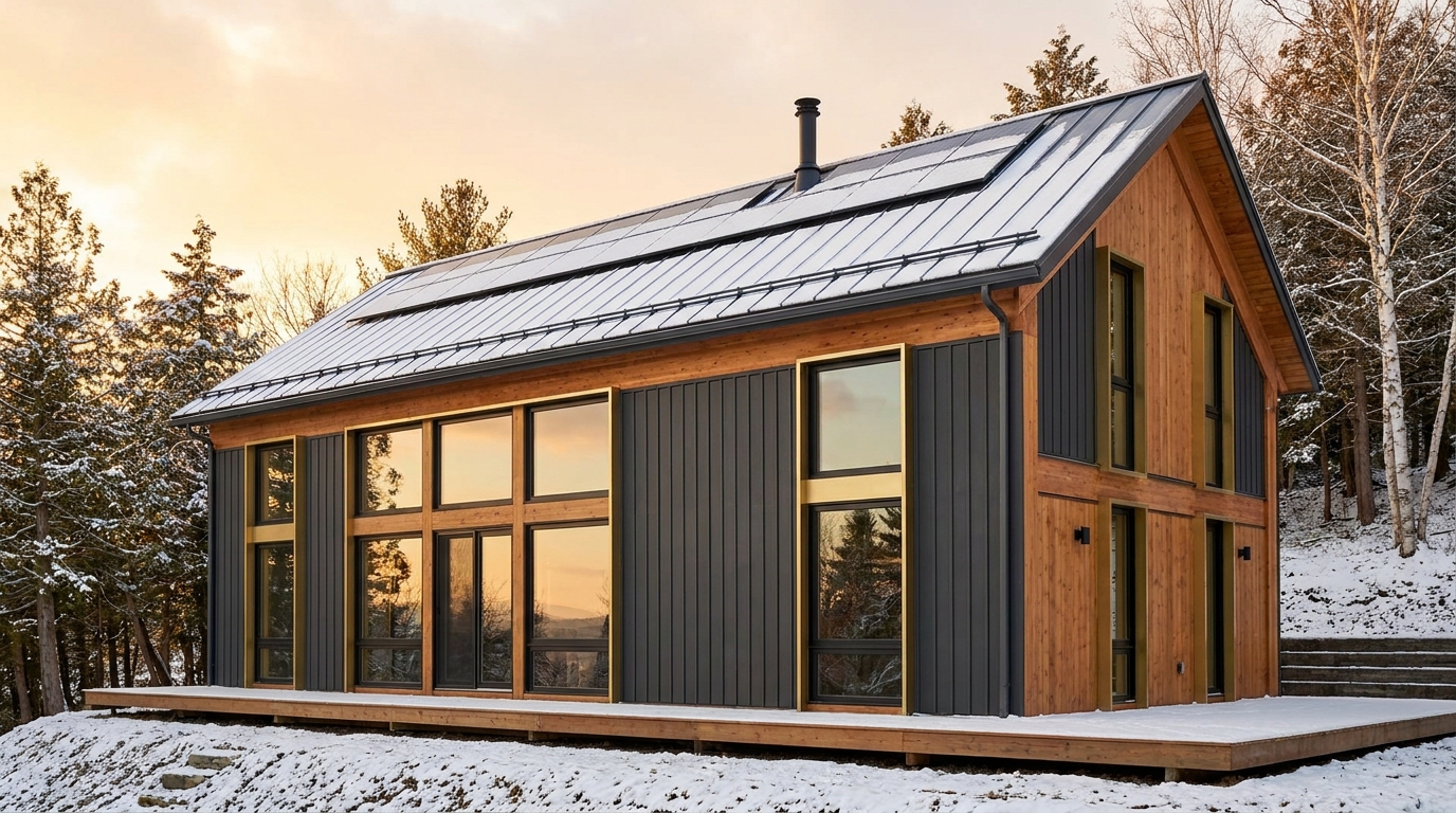 湖の小屋 外観 — AI render based on BIM specs