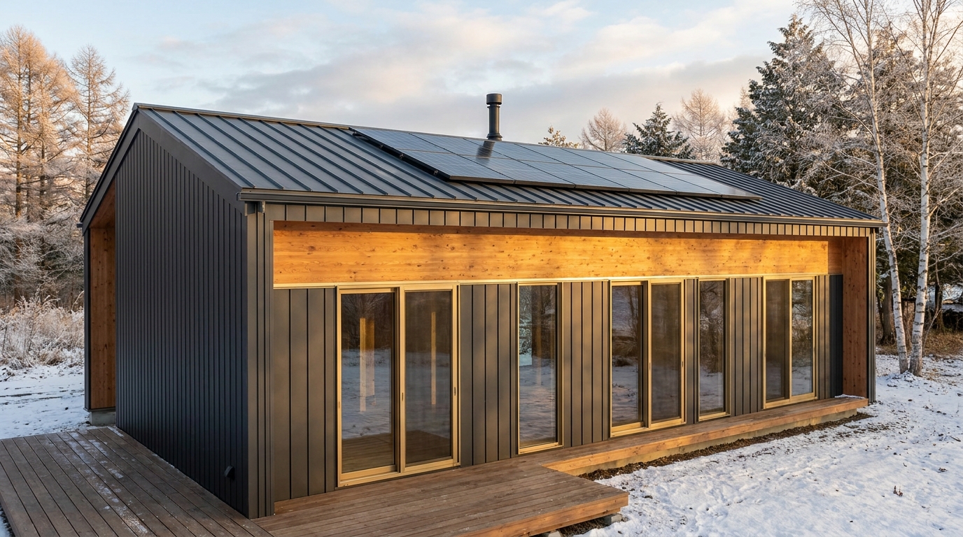 南の小屋 外観 — AI render based on BIM specs