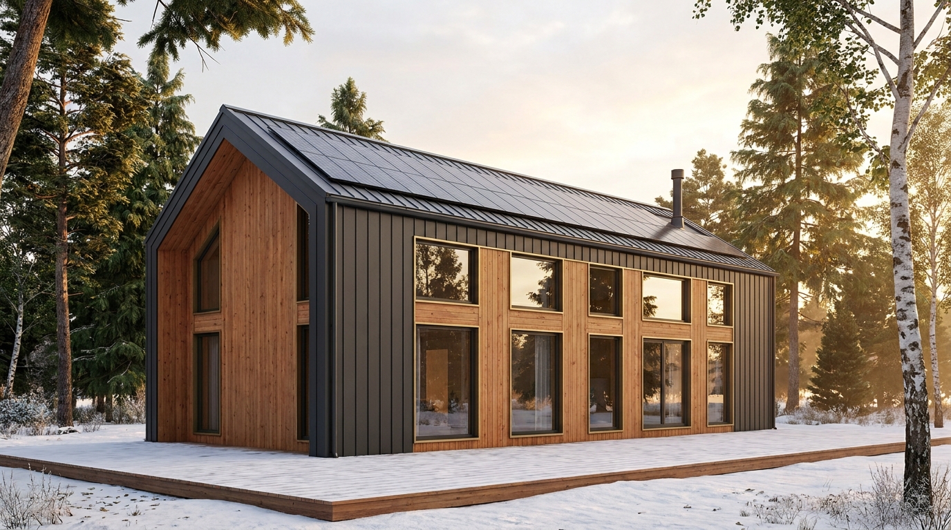 北の巣 外観 — AI render based on BIM specs